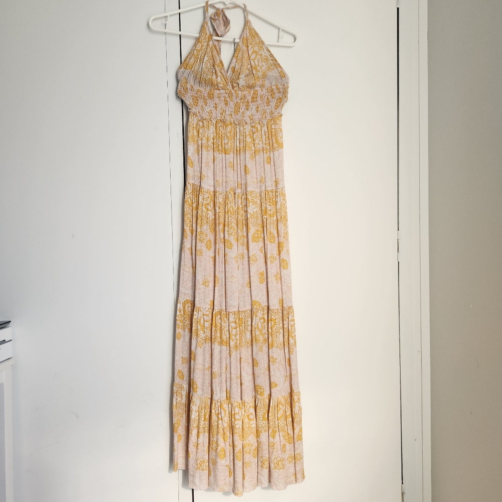 Free People Revolve Let's Smock About It Maxi Dress Pink Paisely Summer Size XS
